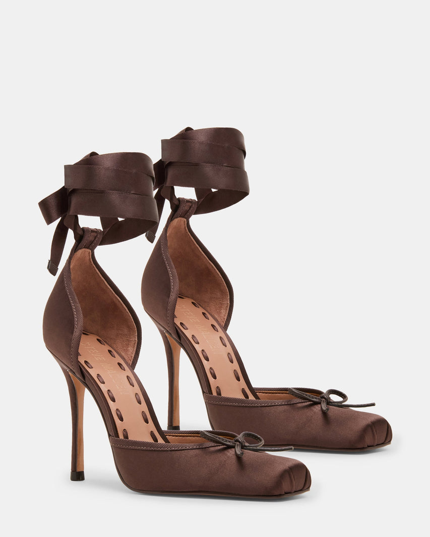 Larina Ballerina con Tacco Marrone Satin - view 2