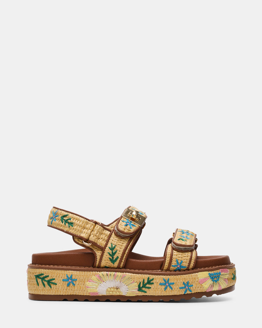 BIGMONA TAN FLORAL MULTI RAFFIA
