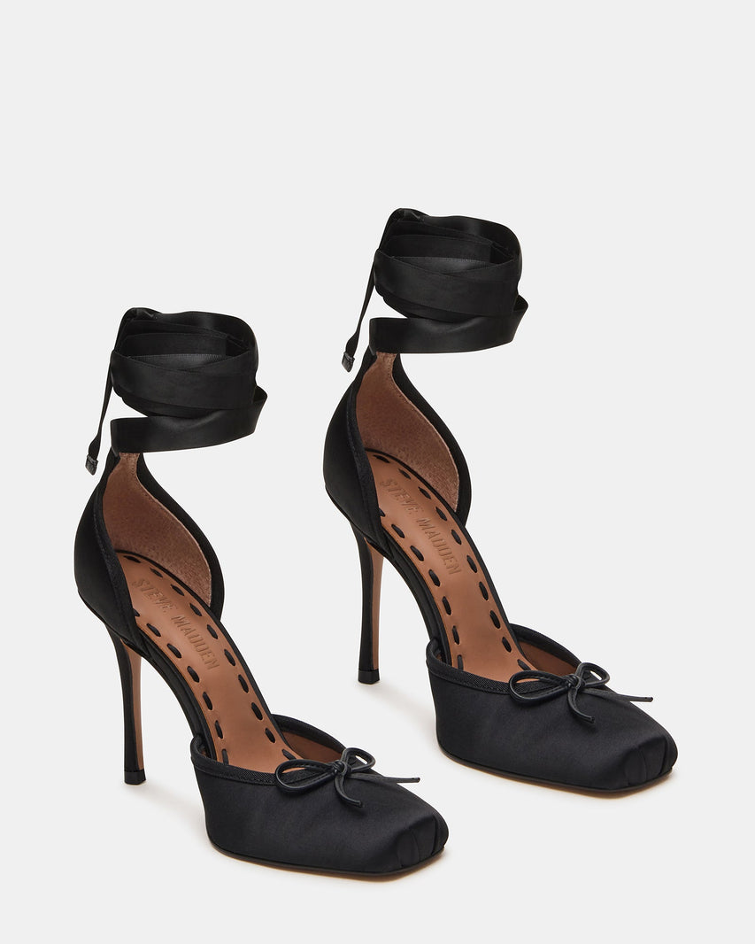 Larina Ballerina con Tacco Nero Satin - view 3